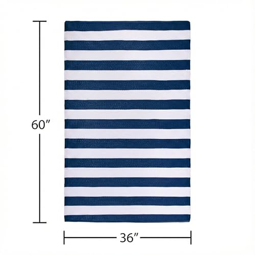 FH Home Outdoor Rug - Waterproof, Fade Resistant, Reversible - Premium Recycled Plastic - Striped - Porch, Deck, Balcony, Mudroom, Laundry Room, Patio - Brittany - Blue & White Crease Free - 3 x 5 ft - color: Brittany - Blue & White, size: 3' x 5' (Rectan