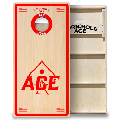 CornholeAce ACE PRO Professional Cornhole Boards - No Bounce! Triple Wide Legs, 3/4" Baltic Birch Plywood, Handles, Regulation Size (4x2ft), Tournament Style, Made in USA - color: Red