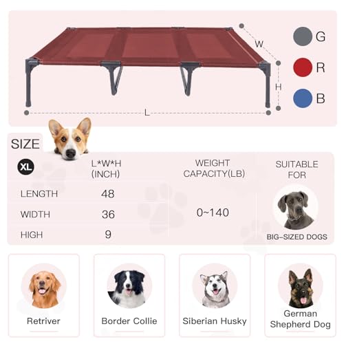 suddus Elevated Dog Bed Waterproof Outdoor, Portable Raised Dog Beds, Dog Cot Off the Floor, Dog Bed Easy Clean Indoor or Outdoor Use, X Large, Red - color: Red, size: XL (48"L x 36"W x 9"H)