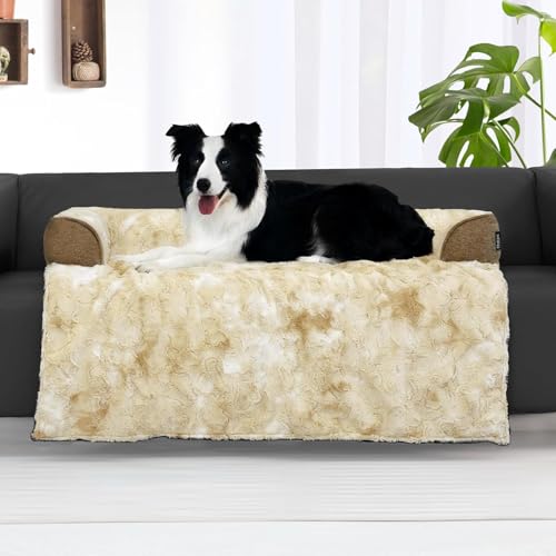 Calming Dog Couch Bed for Large Dogs, 41 x 37 inch Waterproof Removable Dogs Mat Couch Cover for Furniture Protector, Non-Slip Fluffy Pelsbarn Dog Bed for Couch, Sofa, Outdoor - Tie-Dye Khaki - color: Tie-Dry Khaki, size: Large