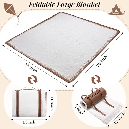 VitalCozy Waterproof Picnic Blankets 71×71 inch Outdoor Blanket Foldable 2 in 1 Double Layer Sandproof Beach Mat with Carry Strap for Camping Lawn Park Beach Grass(White) - color: White