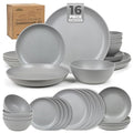 Grow Forward 16-piece Premium Wheat Straw Dinnerware Sets for 4 - Unbreakable Dishwasher & Microwave Safe Plastic Plates and Bowls Sets - Patio, Outdoors, RV, Camping Dishes - Feather - color: Feather Grey