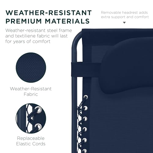 Best Choice Products Oversized Zero Gravity Chair, Folding Outdoor Patio Lounge Recliner w/Cup Holder Accessory Tray, Pillow - Indigo - color: Indigo