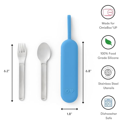 Omie OmieBox Travel Utensil Set | Fork and Spoon with Case for Easy Travel | Stainless Steel Fork and Spoon (Blue) - color: Blue, size: Age: 9+ Years