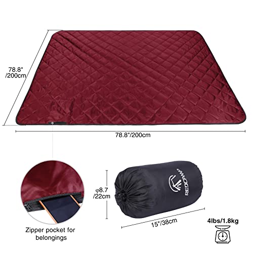 REDCAMP Large Warm Blanket with Sherpa Lining, Cold Weather Outdoor Blanket Windproof for Camping Stadium, Machine Washable 79"x 79" Red - color: 79"x 79" Red