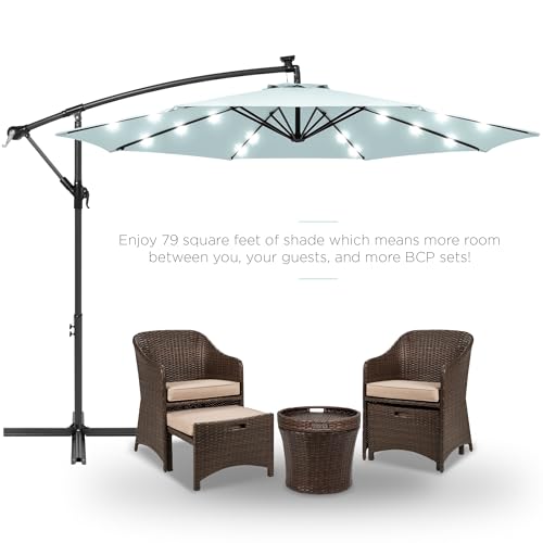 Best Choice Products 10ft Solar LED Offset Cantilever Hanging Market Patio Umbrella, 8 Sturdy Ribs, Easy Adjustment - Baby Blue - color: Baby Blue, size: Offset