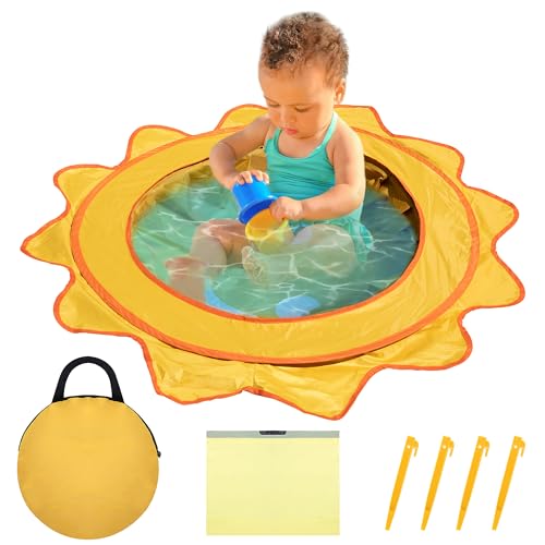 RunNico Pop Up Beach Pool, Portable Toddler Beach Pit with Water Bag and Storage Bag, Cute Shape Beach Pool Puddle for Outdoor Summer Beach Camping Traveling Vacation - color: Sun