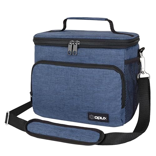 opux Insulated Lunch Bag for Men Women, Soft Lunch Box for Office Work School Picnic, Leakproof Lunch Cooler Bag with Shoulder Strap for Kid Adult Boy Girl, Medium Lunchbox Lunch Tote (Heather Navy) - color: Heather Navy, size: Medium