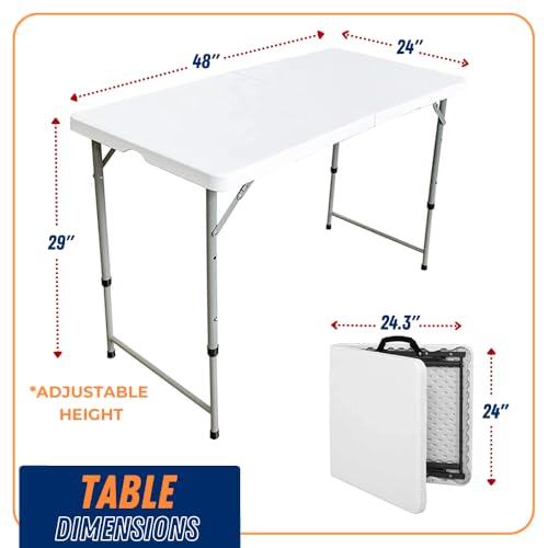 Folding Table Indoor Outdoor Heavy Duty Portable Folding Plastic Dining Table w/Handle, Lock for Picnic, Party, Camping - White (4ft, 6ft, 8ft) (4ft) - size: 4 ft
