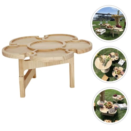 Ciieeo Portable Foldable Wood Wine Desk Outdoor Picnic Beverage Table Small Beach Camping Side Table with Tray 35cm Diameter for Travel BBQ and Lawn Use