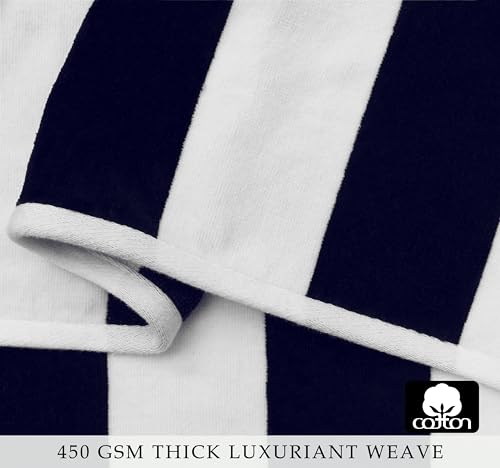COTTON CRAFT Hooded Beach Towel - Oversized XXL 35x84 Towel with Hood for Adults - The Big Kahuna 7 Foot Beach Blanket Towel - Big & Tall Soft 100% Cotton Velour - Pool Bath Wrap - Cabana Stripe Navy - color: Cabana Stripe - Navy, size: 1 Pack - 35x84 Hoo