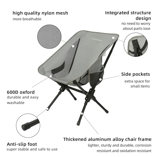 ROCK CLOUD Portable Camping Chair Ultralight Folding Camp Chairs Outdoor for Camp Hiking Backpacking Lawn Beach Sports - color: Gray, All-in-one