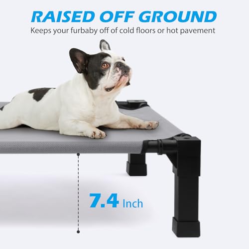 Cooling Elevated Dog Bed, Raised Dog Cot with Washable Breathable Mesh and Metal Frame, Portable for Outdoor and Indoor Use - color: Grey, size: 35"L x 25"W x 7.4"H