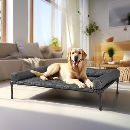Veehoo Cooling Elevated Dog Bed Add Removable Waterproof Bolster Cushion Mat, Raised Pet Cot with Breathable Teslin Mesh, No-Slip Feet, Dog Couch Bed for Indoor Outdoor, 42x30inches, Black, CWC2331B - color: Black, size: 42.0"L x 30.0"W x 7.0"Th