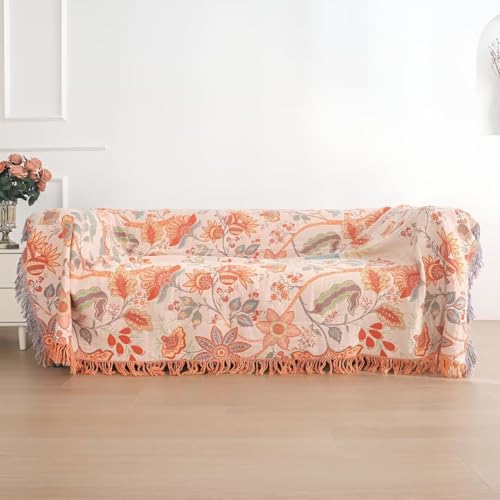 Boho Throw Blanket for Bed 100% Cotton Bohemian Blankets Ultra Soft Woven Muslin Decorative Blankets All Seasons Vintage Quilt Knitted Blanket for Sofa Chair(Orange, 60"x80") - color: D-orange, size: 60"x80"