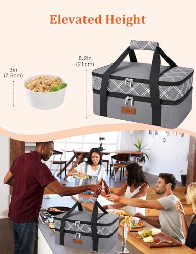 Vuudh Expandable Casserole Carrier Bag, Double Deckered Insulated Food Bag for 2 Dishes, Hot Cold Lasagna Holder Tote for Picnic, Potluck, Travel - color: Expandable-gery