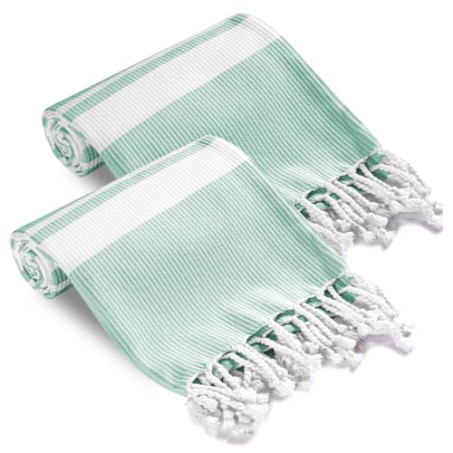 Turkish Beach Towels Set of 2 - Oversized Cotton Beach Towels 40X70 inch - Sand Free Quick Dry Beach Blanket for Adults - Extra Large Towels for Beach Bath Pool Yoga Travel - Aqua Blue - color: Aqua, size: 2 Pack