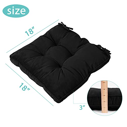 Furlide Chair Cushion with Ties 18 x 18 Inch Indoor Outdoor Cushions for Dining Chairs Set of 2, Square Black - color: Black