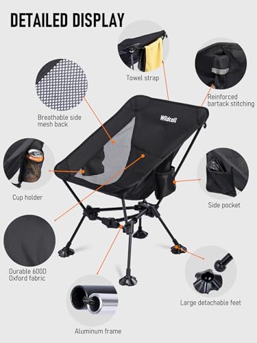 WildCall Lightweight Folding Camping Chair Compact Beach Chair with Anti-Sinking Large Feet - color: 1 X Black