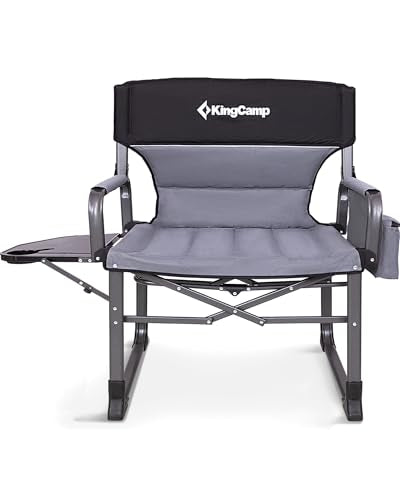 KingCamp XXL Heavy Duty Camping Directors Chair 550lbs Capacity, Extra Wide Oversized Camp Chairs with Side Table & Cooler Bag, Compact Padded Folding Chair for Big and Tall Outdoor Sports Picnic Lawn - color: Oversize Black/Grey, size: XX-Large