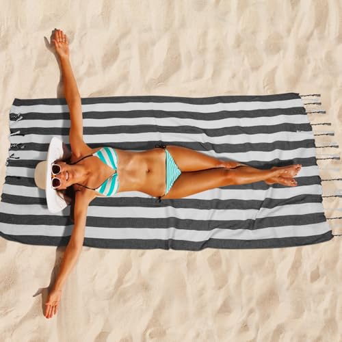 Set of 6 Turkish Beach Towel, Cotton Beach Towels, 36 x 71 Inches Turkish Towel, Sand Free, Quick Dry, Lightweight Beach Towels for Adult Black - color: Black, size: 6 Pack