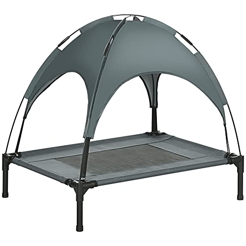 Pawhut Elevated Cooling Dog Bed Cot w/ Canopy Shade - Gray (30 inch) - color: Gray, size: 30 inch
