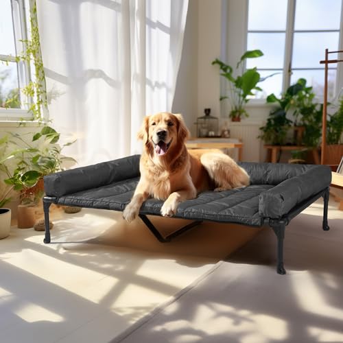 Veehoo Cooling Elevated Dog Bed Add Removable Waterproof Bolster Cushion Mat, Raised Pet Cot with Breathable Teslin Mesh, No-Slip Feet, Dog Sofa Bed for Indoor Outdoor, XLarge, Black CWC2331B - color: Black, size: 49.0"l X 33.0"w X 9.0"th