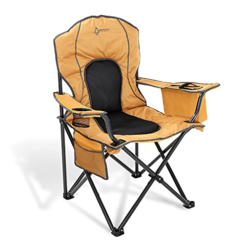 Arrowhead Outdoor Portable Folding Camping Quad Chair w/ 4-Can Cooler, Cup-Holder, Heavy-Duty Carrying Bag w/Easy Carry Shoulder Strap, Padded Armrests, Supports up to 330lbs, USA-Based Support - color: Tan