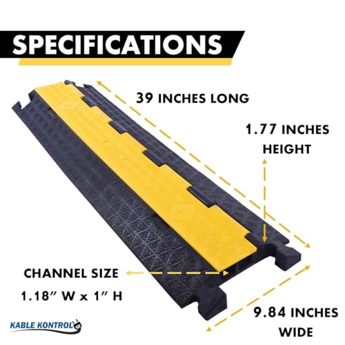 Kable Kontrol Atlas Cable Protector Wire Ramp - 2 Channel - 1 Pc - 39" Long Black & Yellow - 20,000 Lbs Load Capacity - Rubber Speed Bump Wire Protector Cord Cover - CP9972 - size: 2 Channel - 1 Unit