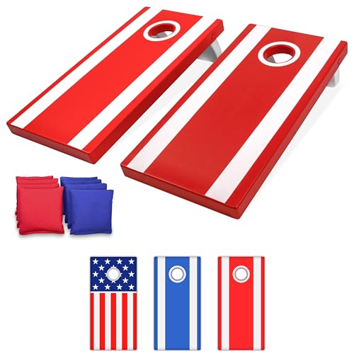 GoSports 4 x 2 ft All Weather Cornhole Boards - American Flag, Red, or Blue - Game Set Includes 8 Bean Bags & Rules - color: Red Edition