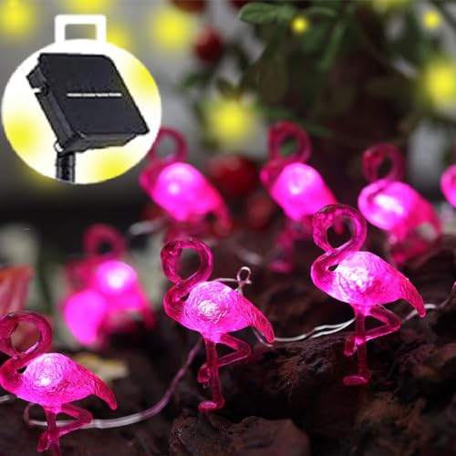 Outdoor Solar Lights for Outside Pink Flamingo Garden Decor 14ft 40LED Solar Power Fairy Lights Waterproof Summer Beach Yard Solar Landscape String Lights 14ft 40LED Patio Fence Backyard Bird Decor - style: Flamingo