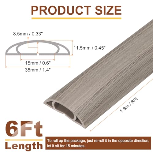 HARFINGTON 6ft Cord Cover Floor W0.6 x H0.33 Inner Channel PVC Hide Extension Cable Floor Wire Hider Wire Covers Protector for Prevent Cable Trips Cables Management, Light Grey - color: Light Grey, size: 6ft