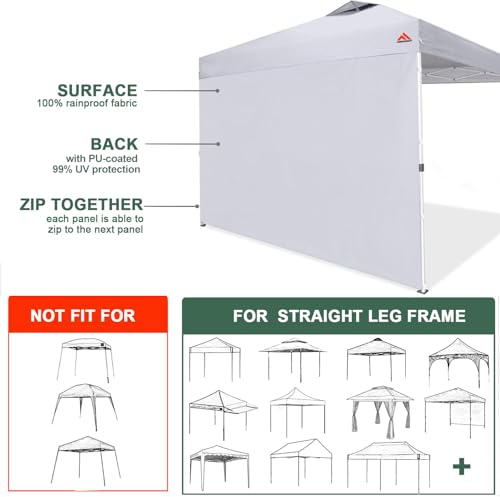 Light Grey SideWall for 10x10 Canopy Frame, 3 Pack SunWall and 1Pack Door Only, (with Zippers) - color: Light Grey, size: 4 Sidewalls