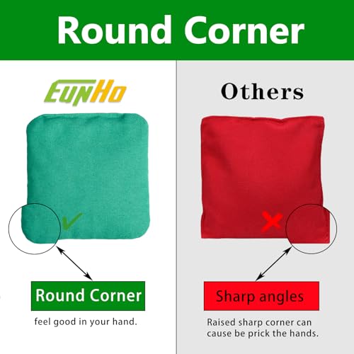 EunHo Cornhole Bags Set of 8 Regulation Size & Weight Corn Hole Bean Bags Official Professional All Weather for Tossing Game with Carry Case - color: Green/Brown