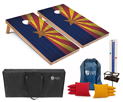 Tailgating Pros 4x2 Regulation Cornhole Boards Flag Set- Includes 8 Bean Bags, Carrying Cases, and Score Keeper - Optional LED Lights - color: Arizona Flag, size: 4'x2' Boards w/ LED Ring Lights