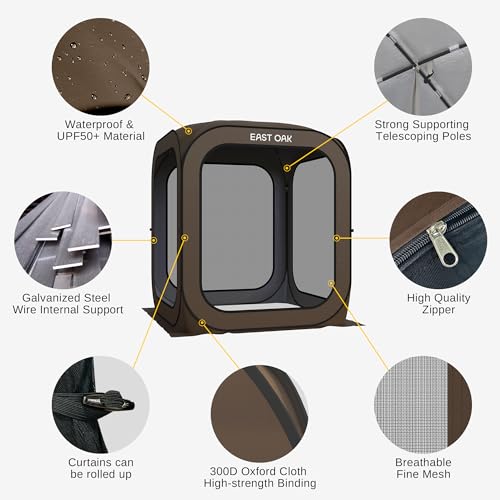 East Oak Screen House Tent Pop-Up, 6 x 6 FT Portable Screen Room Canopy Instant Screen Tent with Carry Bag for Patio, Backyard & Outdoor Activities, Brown - color: Brown, size: 6×6 Ft