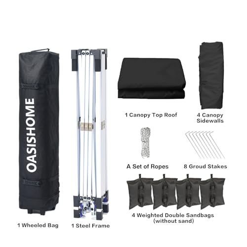 OASISHOME Pop-up Gazebo Instant Portable Canopy Tent 10'x10', with 4 Sidewalls, Windows, Wheeled Bag, for Patio/Outdoor/Wedding Parties and Events (10FTx10FT, Black) - color: Black