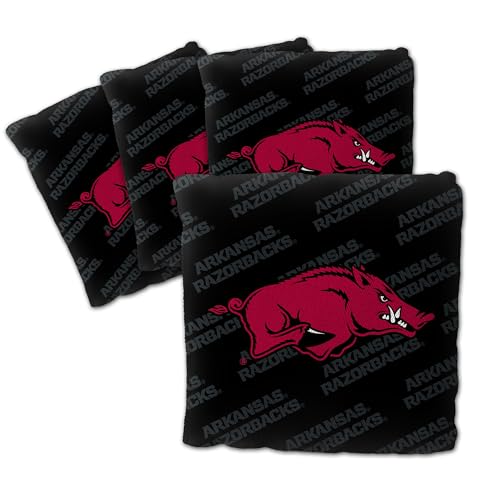 YouTheFan Officially-Licensed NCAA Set of 4 Cornhole Bags - All Weather Regulation 6” x 6” Size - 16oz Weight - Designed in USA - color: Arkansas Razorbacks - Black