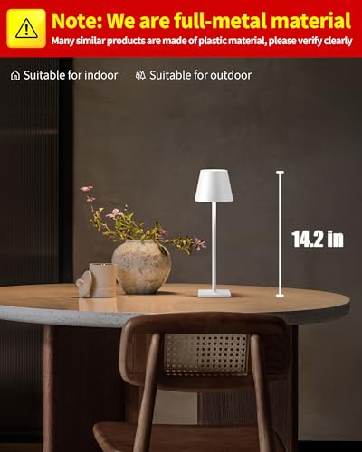 KDG 2 Pack Cordless Table Lamp, Portable LED Desk Lamp, 5000mAh Battery Operated, 3 Color Stepless Dimming Up, for Restaurant/Bedroom/Bars/Outdoor Party/Camping/Coffee Shop Night Light(White) - color: White-2