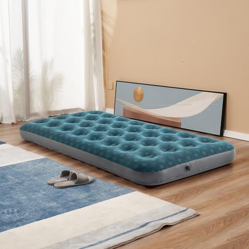 DIMAR GARDEN Twin Size Air Mattress Inflatable Bed Sleeping Pad for Camping, Patterned Flocking Blue - size: Twin