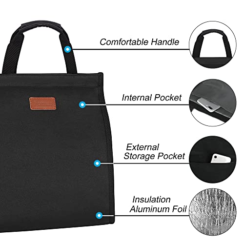 Lunch Bags for Women Insulated Reusable Lunch Tote with Internal Pocket, Lunch Tote bag for Work (Black - color: Black, size: 2 pack