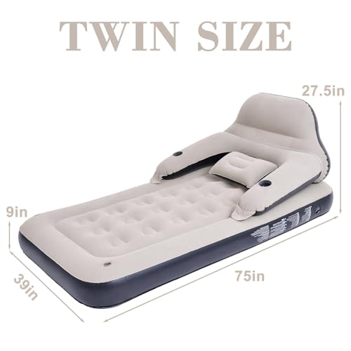 Twin Size Air Mattress Sofa Bed with Headboard and Pillow, Inflatable Bed for Outdoor Overnight - size: Twin