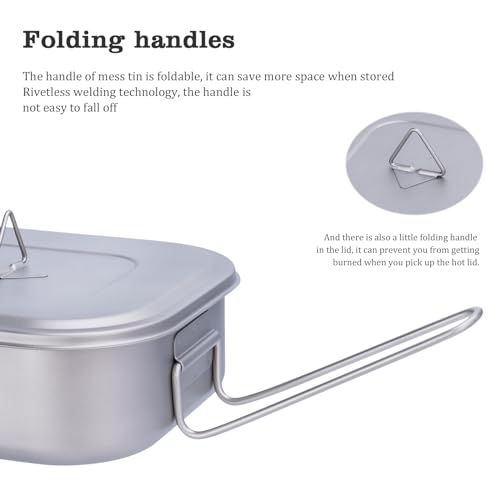 iBasingo 1000ml Titanium Military Mess Tin Outdoor Camping Cookware with Lid & Folding Handle Lightweight Frying Pan Single Layer Square Lunch Box Portable Hiking Backpacking Cooking Kit Ti2084C