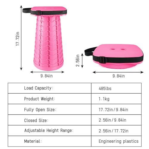 Upgraded Folding Stool - 485lbs Load Capacity,Telescopic Stool,Portable Collapsible Seat for Camping,Fishing,Hiking,Travel (Square-Pink) - color: Pink