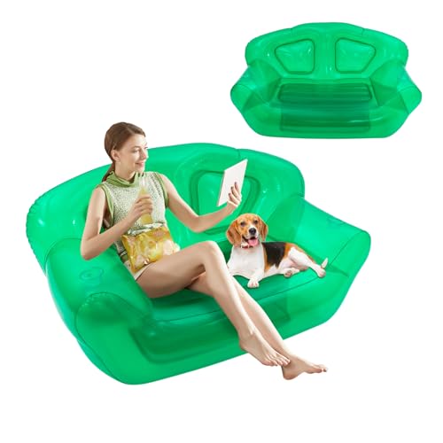 Portable Inflatable Couch with Headboard and Built-in Pump Blow Up Pull Out Couch Folding Inflatable Chair 70.9"×35.4"×37.4" Outdoor Air Sofa for Camping, Backyard, Beach, Party (Green) - color: Green