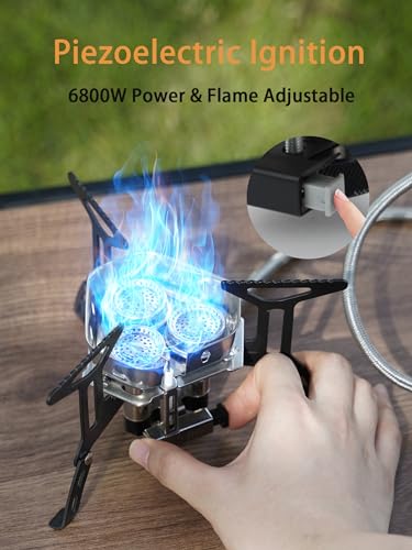 ONLYFIRE OUTDOOR LIVING Portable Camping Gas Stove 6800W, Small Backpacking Stove with Propane Gas Adapter, Mini Foldable Camp Stove with Carry Bag for Picnic Camping Hiking Emergency Use, GS334-2A