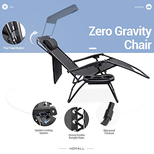 Homall Zero Gravity Chair Patio Lawn Chair Lounge Chair Folding Recliner Adjustable Outdoor with Canopy Shade,Cup Holder (Black) - color: Black