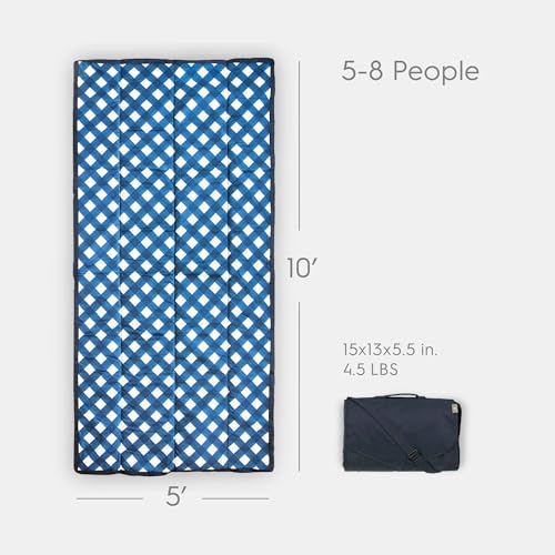 Little Unicorn 5'x10' XL Outdoor Family Picnic & Beach Blanket | Durable & Water-Resistant Fabric | Compact Fold & Easily Wipes Clean | Zipper Pocket (Navy Plaid) - color: Navy Plaid, size: 5 x 10