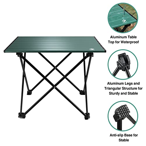 VILLEY Portable Camping Side Table, Ultralight Aluminum Folding Beach Table with Carry Bag for Outdoor Cooking, Picnic, Camp, Boat, Travel - color: Green, size: Small 16'', style: Regular