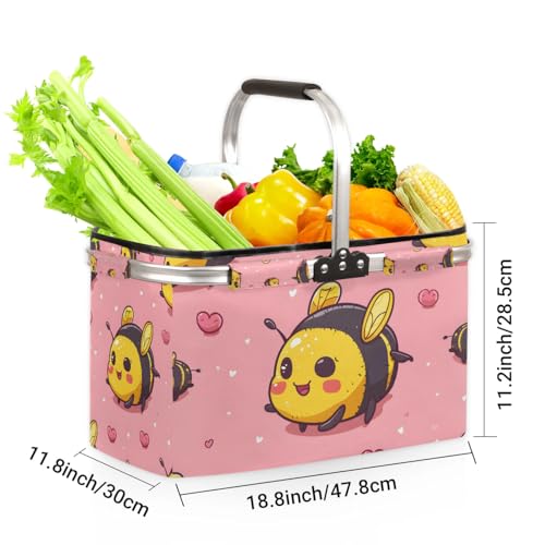 Picnic Basket, MARYHFENVA Collapsible Shopping Basket 40L Large Market Basket with Handles Reusable Folding Grocery Basket for Picnic Travel - color: Pikachu